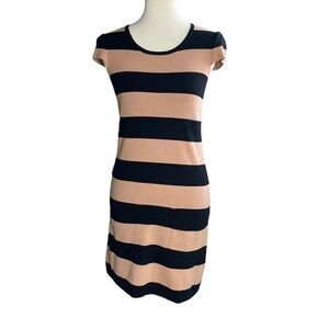 Nine West Black & Tan Striped Cap Sleeve Knit Dress w/ Pockets - Size XS